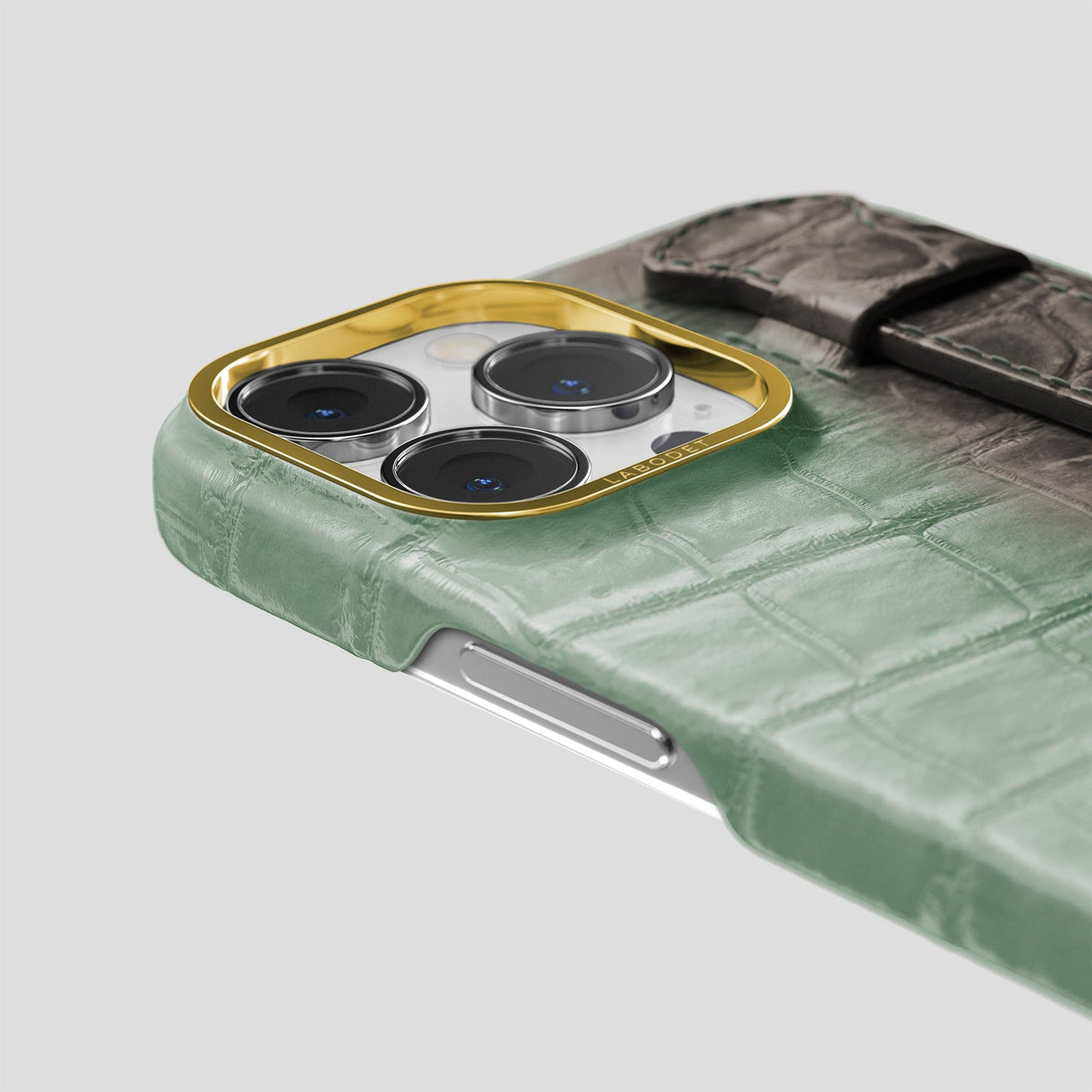 Pistachio iPhone 14 Pro Max Himalaya Handle Case Himalayan Crocodile with Gold Metal -6 | Pistachio-Gold