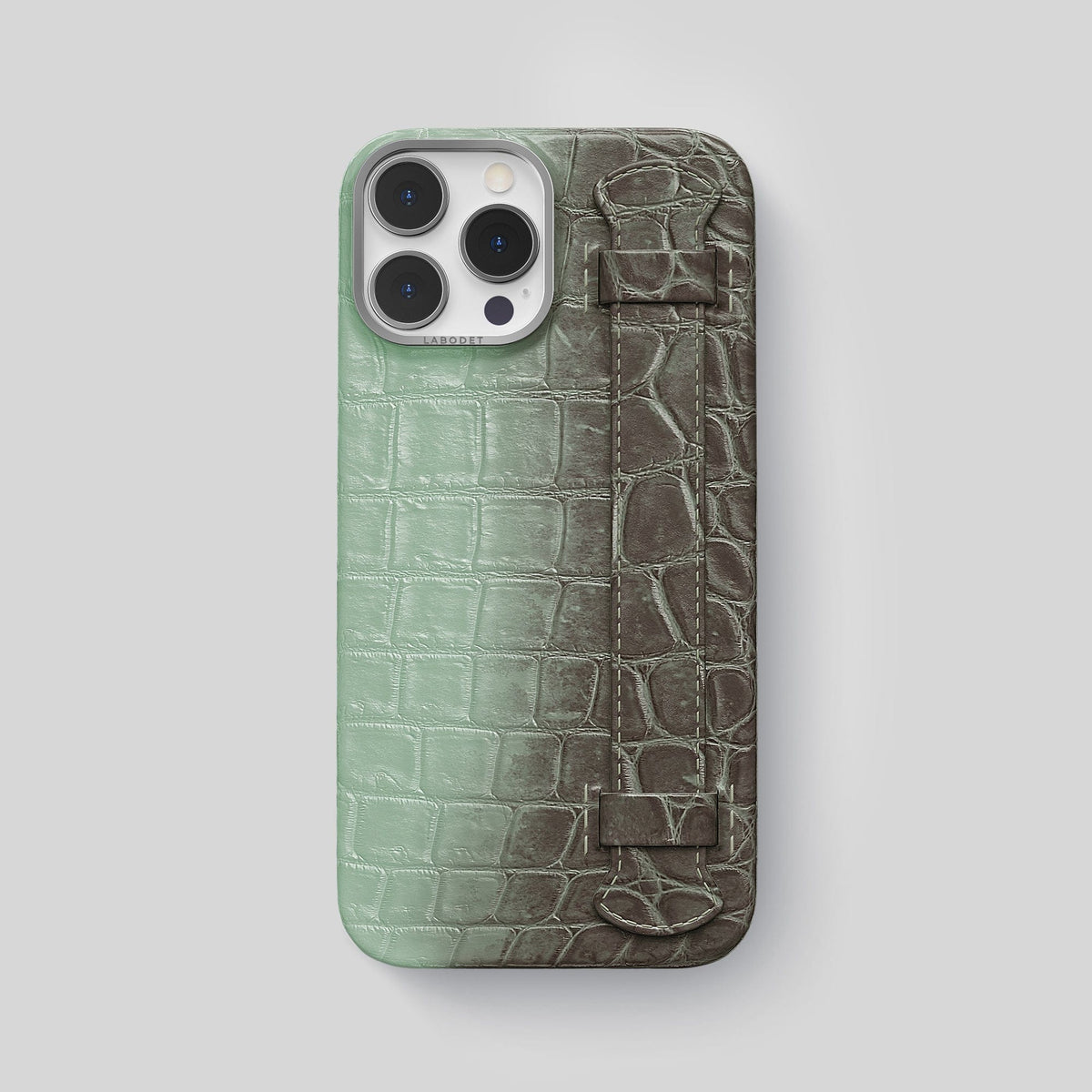 Pistachio iPhone 14 Pro Max Himalaya Handle Case Himalayan Crocodile with Steel Metal -1 | Pistachio-Steel