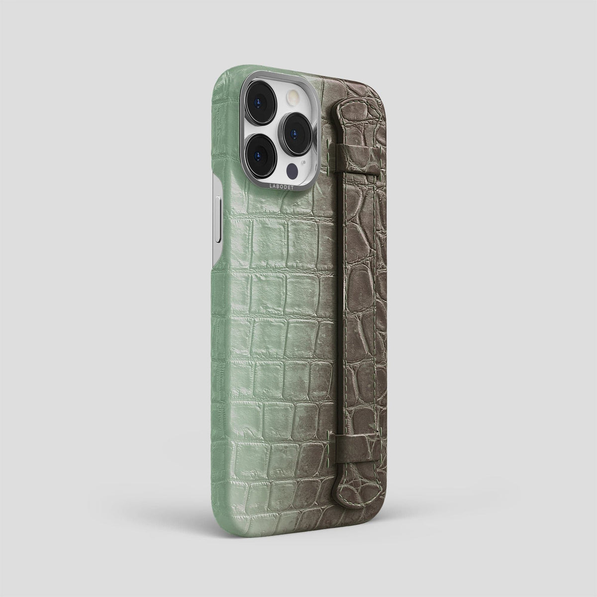 Pistachio iPhone 14 Pro Max Himalaya Handle Case Himalayan Crocodile with Steel Metal -2 | Pistachio-Steel