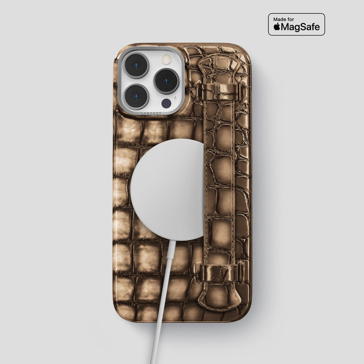 Etoupe iPhone 15 Pro Max Strap Case Patina Alligator with Steel Metal -5 | Etoupe-Steel
