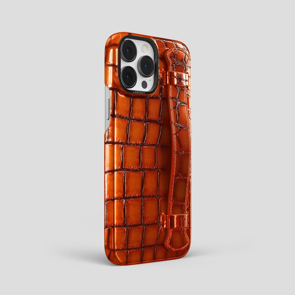Clay-Court iPhone 15 Pro Max Strap Case Patina Alligator with Black Metal -2 | Clay-Court-Black