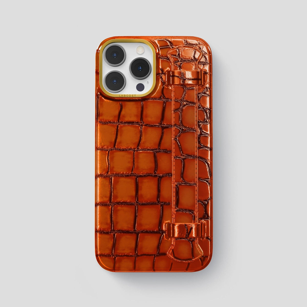 Clay-Court iPhone 15 Pro Max Strap Case Patina Alligator with Gold Metal -1 | Clay-Court-Gold