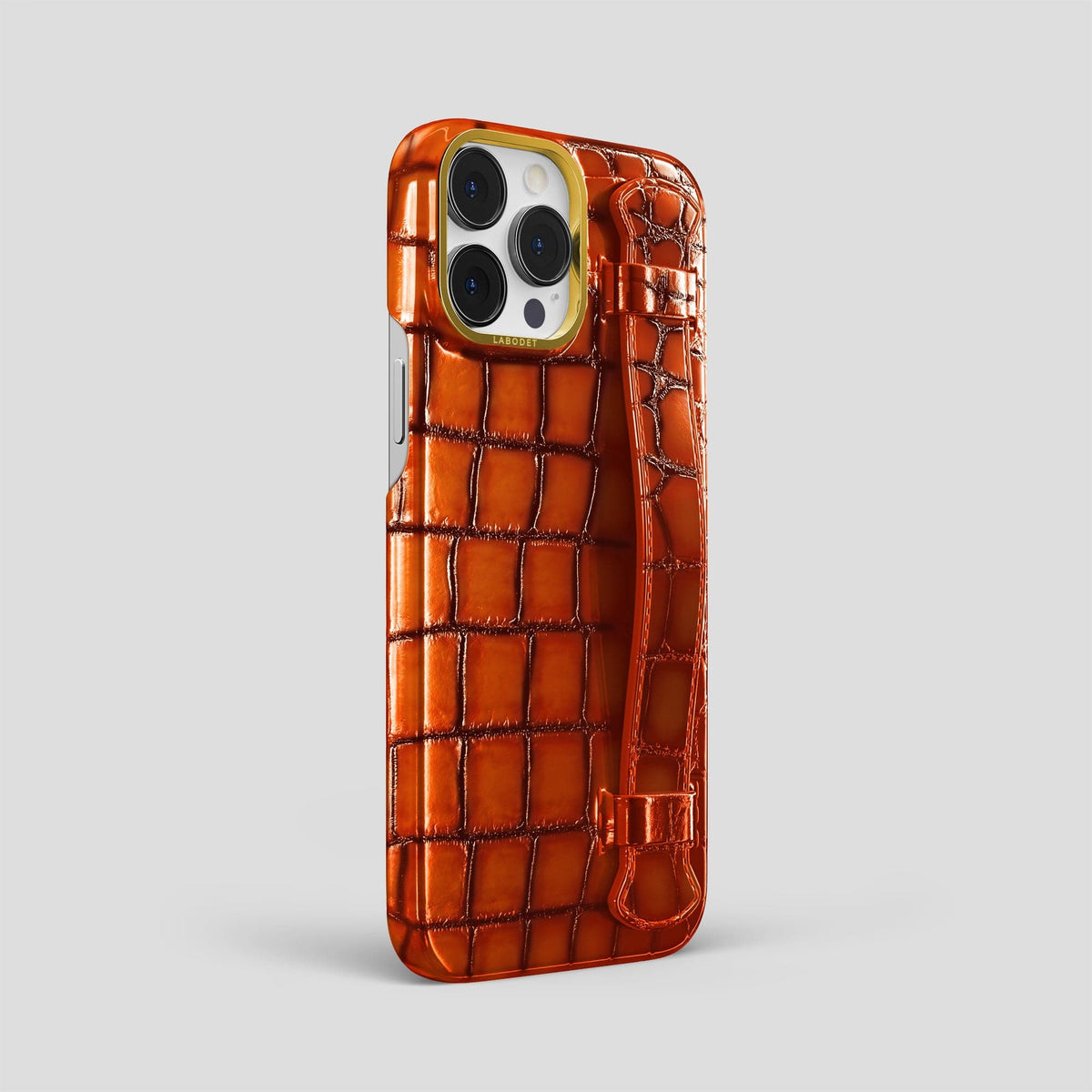 Clay-Court iPhone 15 Pro Max Strap Case Patina Alligator with Gold Metal -2 | Clay-Court-Gold