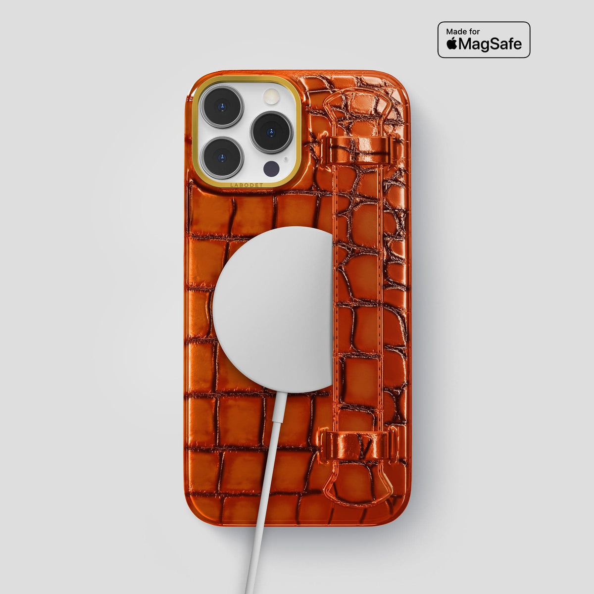 Clay-Court iPhone 15 Pro Max Strap Case Patina Alligator with Gold Metal -5 | Clay-Court-Gold