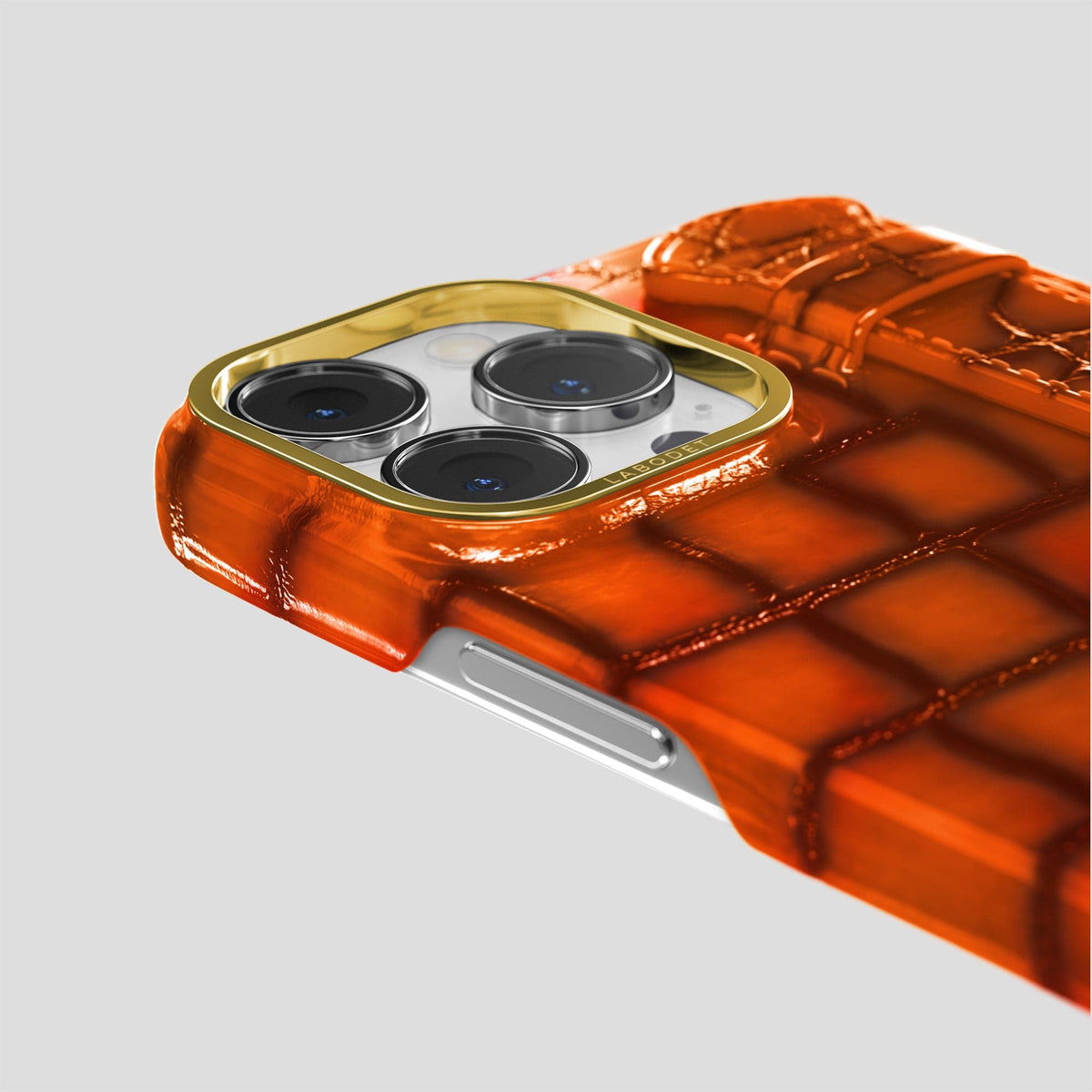 Clay-Court iPhone 15 Pro Max Strap Case Patina Alligator with Gold Metal -6 | Clay-Court-Gold