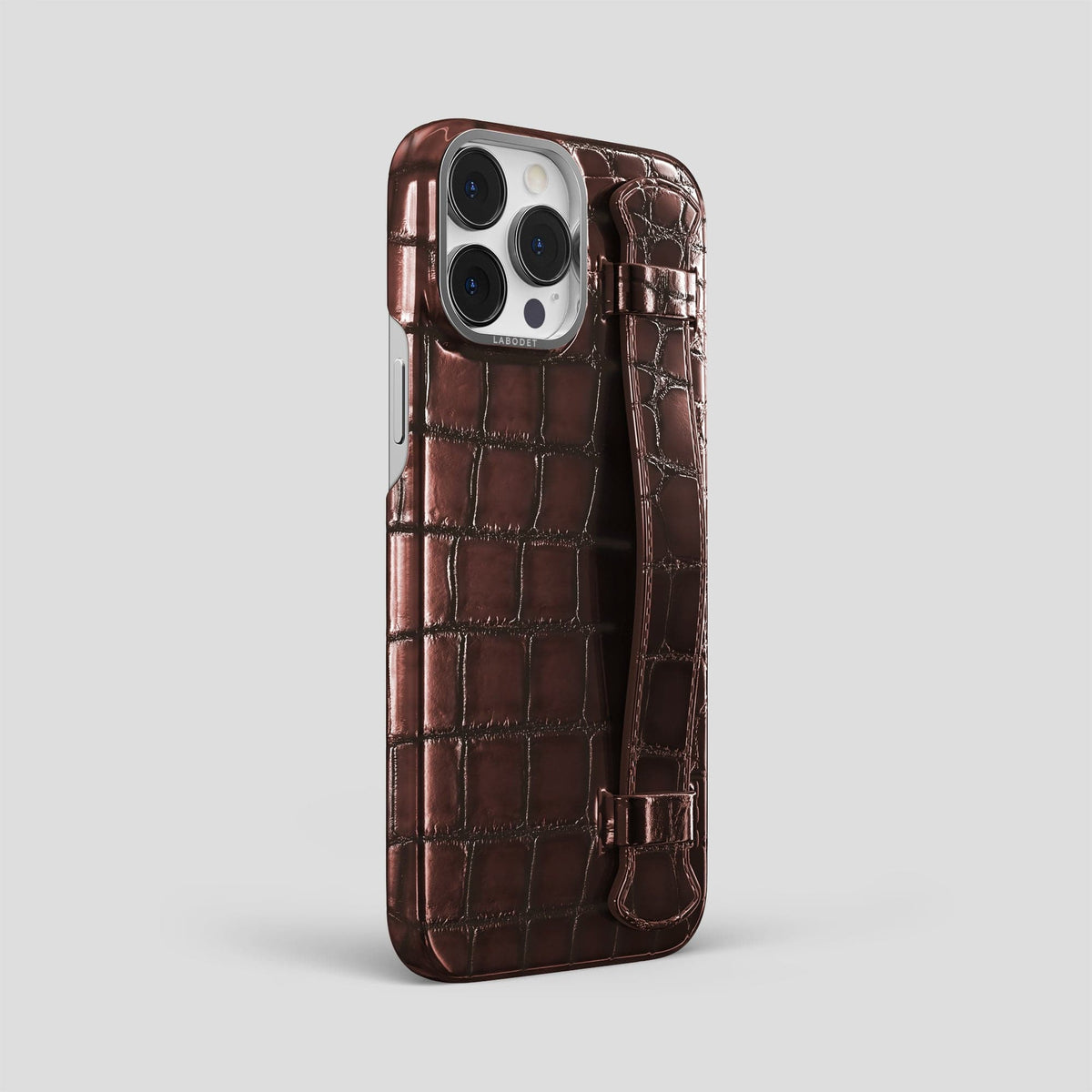 Grape-Wine iPhone 15 Pro Max Strap Case Patina Alligator with Steel Metal -2 | Grape-Wine-Steel