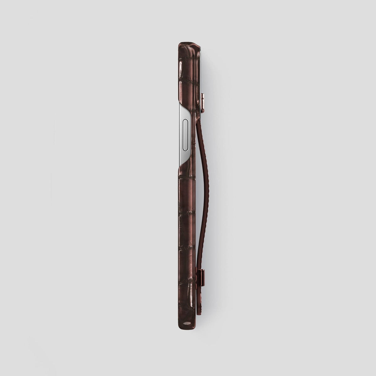 Grape-Wine iPhone 15 Pro Max Strap Case Patina Alligator with Steel Metal -3 | Grape-Wine-Steel