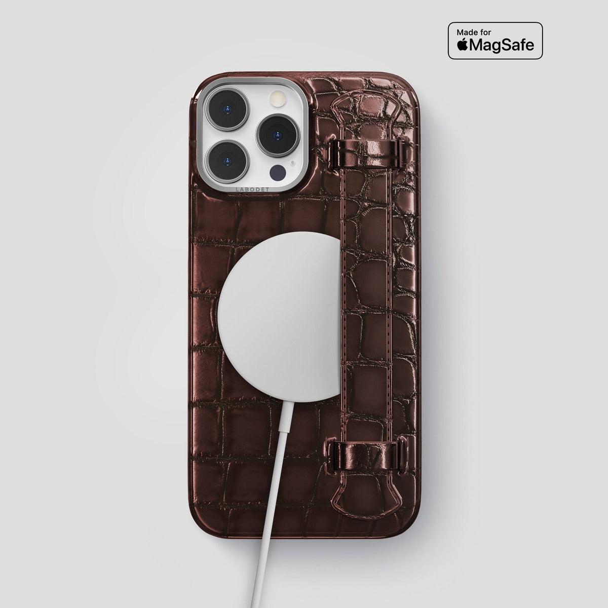 Grape-Wine iPhone 15 Pro Max Strap Case Patina Alligator with Steel Metal -5 | Grape-Wine-Steel