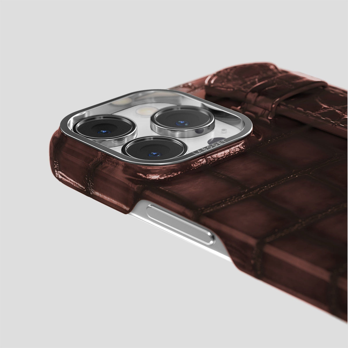 Grape-Wine iPhone 15 Pro Max Strap Case Patina Alligator with Steel Metal -6 | Grape-Wine-Steel