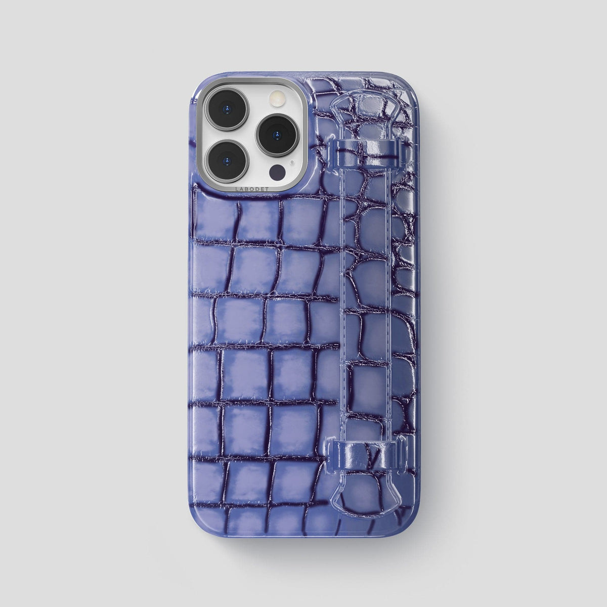 Lilac iPhone 15 Pro Max Strap Case Patina Alligator with Steel Metal -1 | Lilac-Steel
