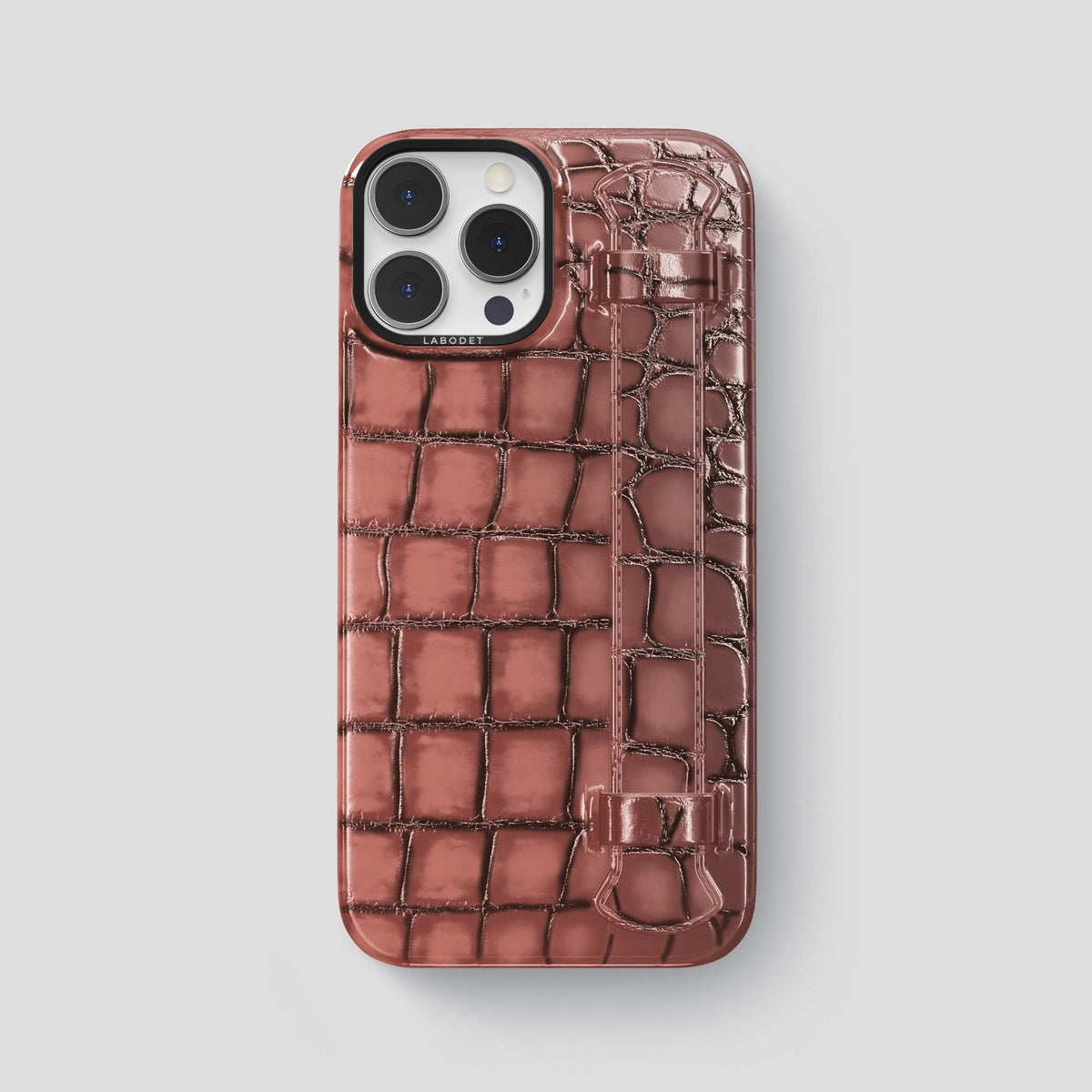 Wine-Sediment iPhone 15 Pro Max Strap Case Patina Alligator with Black Metal -1 | Wine-Sediment-Black