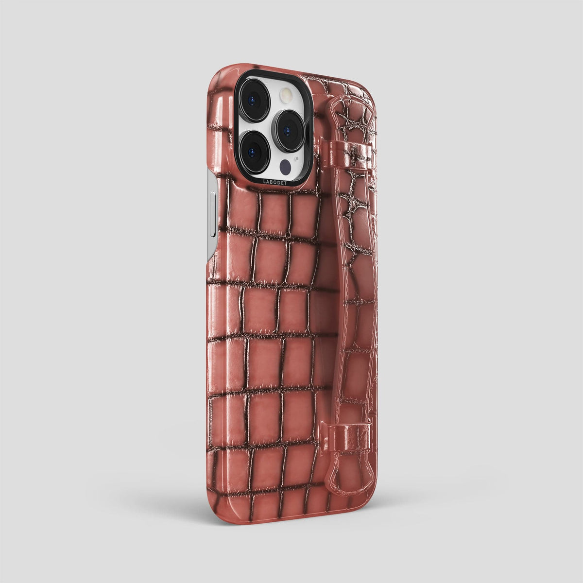 Wine-Sediment iPhone 15 Pro Max Strap Case Patina Alligator with Black Metal -2 | Wine-Sediment-Black