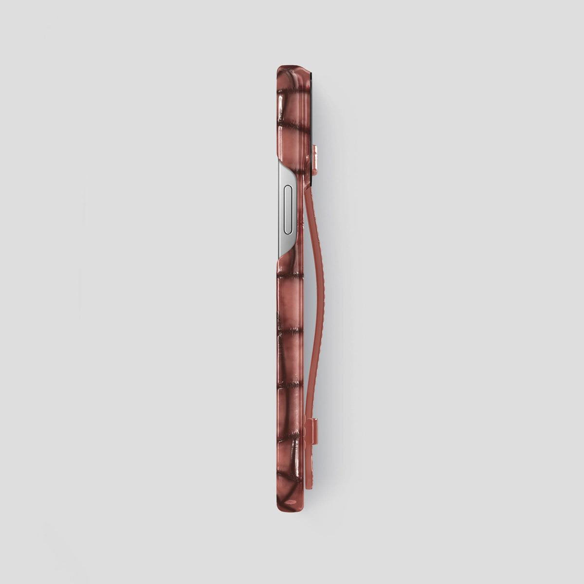 Wine-Sediment iPhone 15 Pro Max Strap Case Patina Alligator with Black Metal -3 | Wine-Sediment-Black