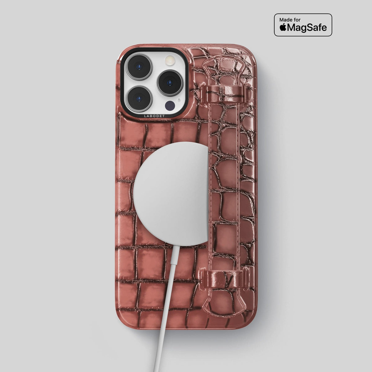 Wine-Sediment iPhone 15 Pro Max Strap Case Patina Alligator with Black Metal -5 | Wine-Sediment-Black