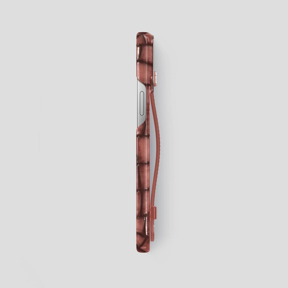 Wine-Sediment iPhone 15 Pro Max Strap Case Patina Alligator with Steel Metal -3 | Wine-Sediment-Steel