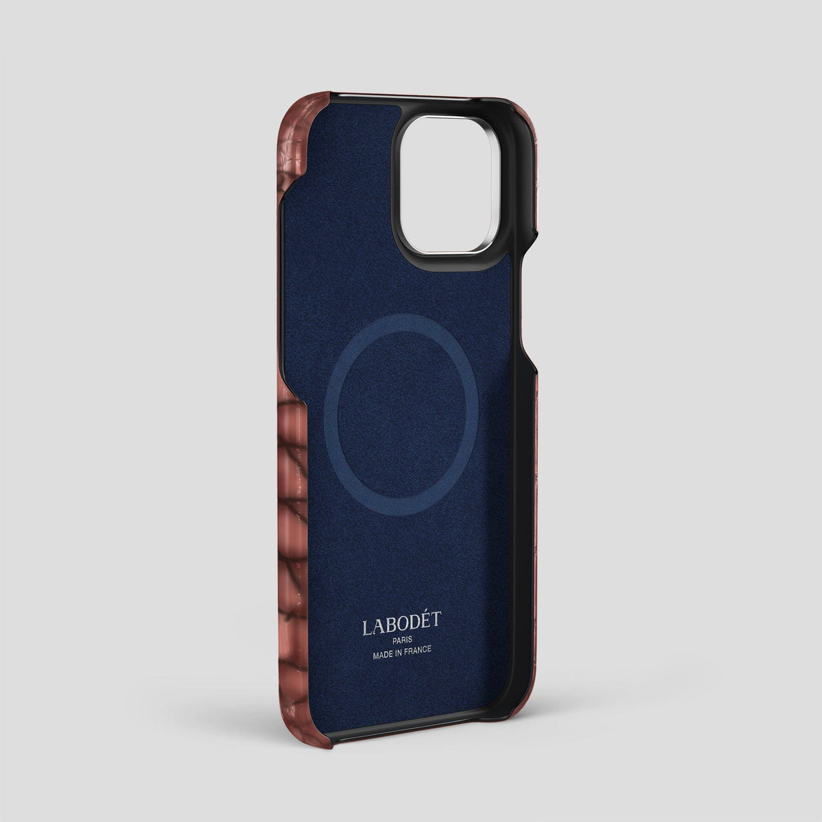 Wine-Sediment iPhone 15 Pro Max Strap Case Patina Alligator with Steel Metal -4 | Wine-Sediment-Steel