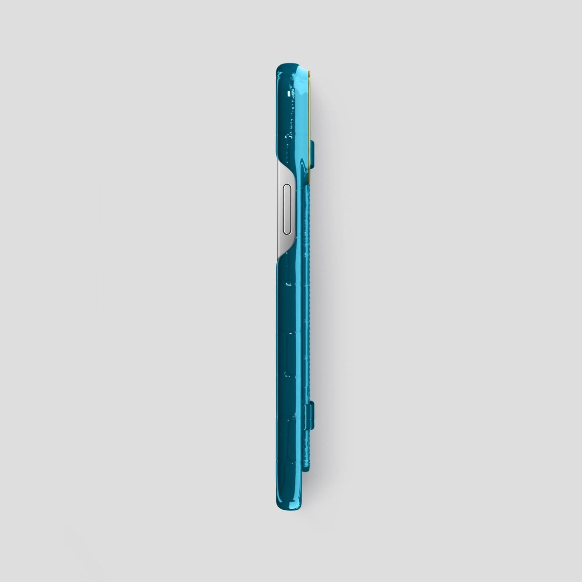 Blue iPhone 14 Pro Max Strap Case Shiny Alligator with Gold Metal -3 | Blue-Gold