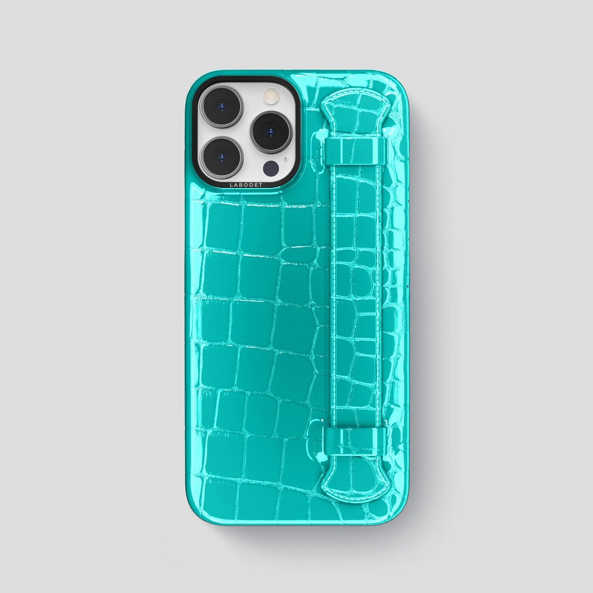 Mint iPhone 14 Pro Max Strap Case Shiny Alligator with Black Metal -1 | Mint-Black