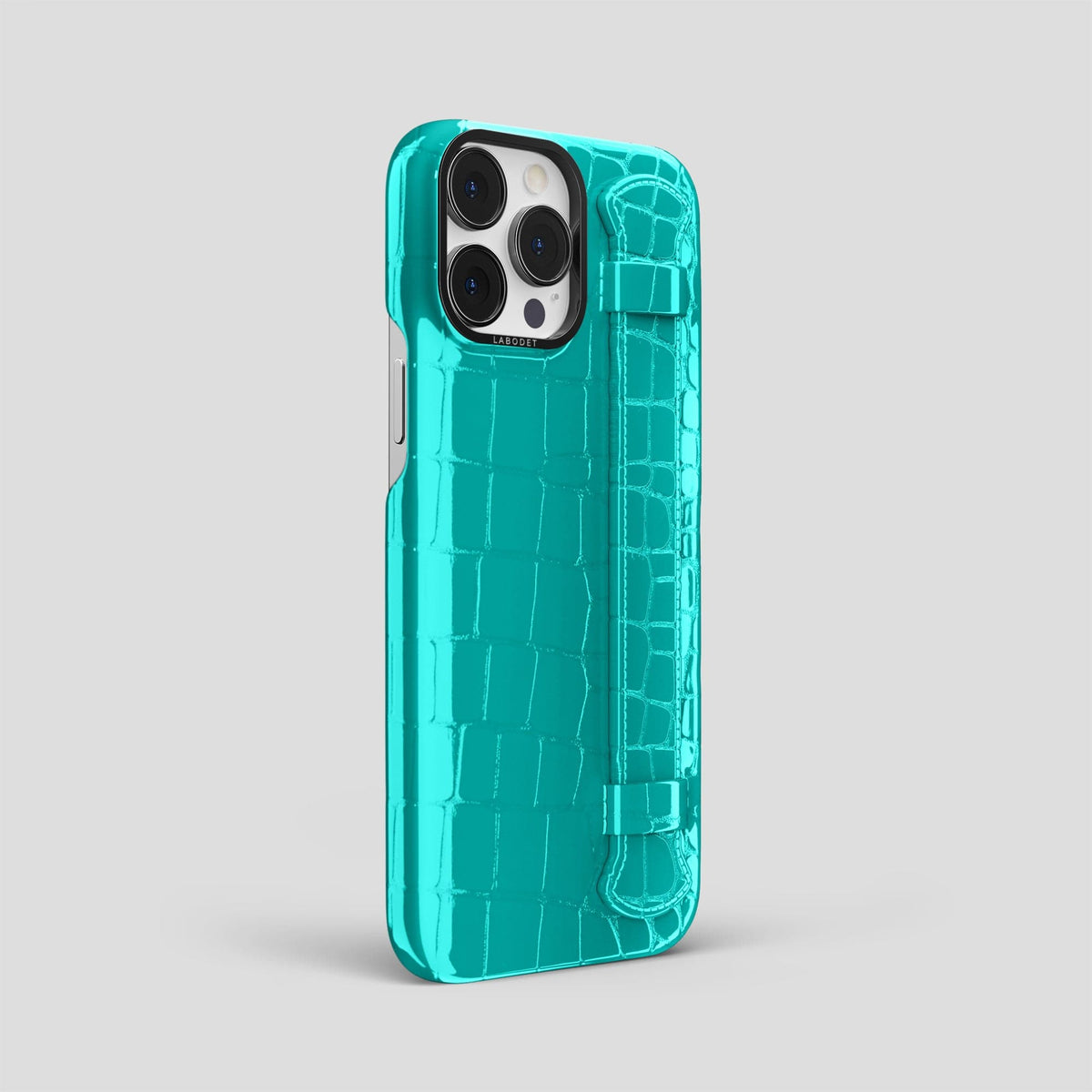Mint iPhone 14 Pro Max Strap Case Shiny Alligator with Black Metal -2 | Mint-Black