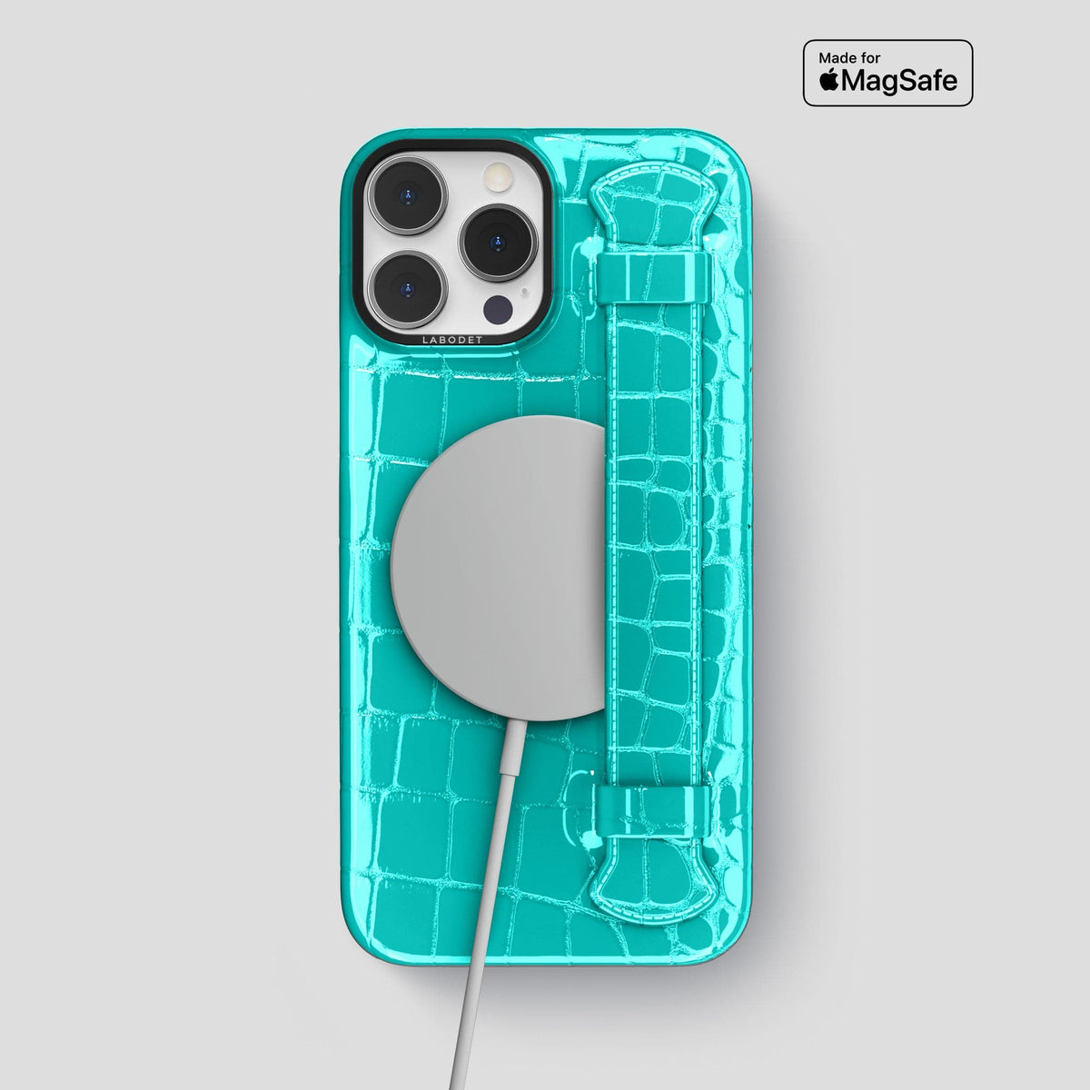 Mint iPhone 14 Pro Max Strap Case Shiny Alligator with Black Metal -5 | Mint-Black