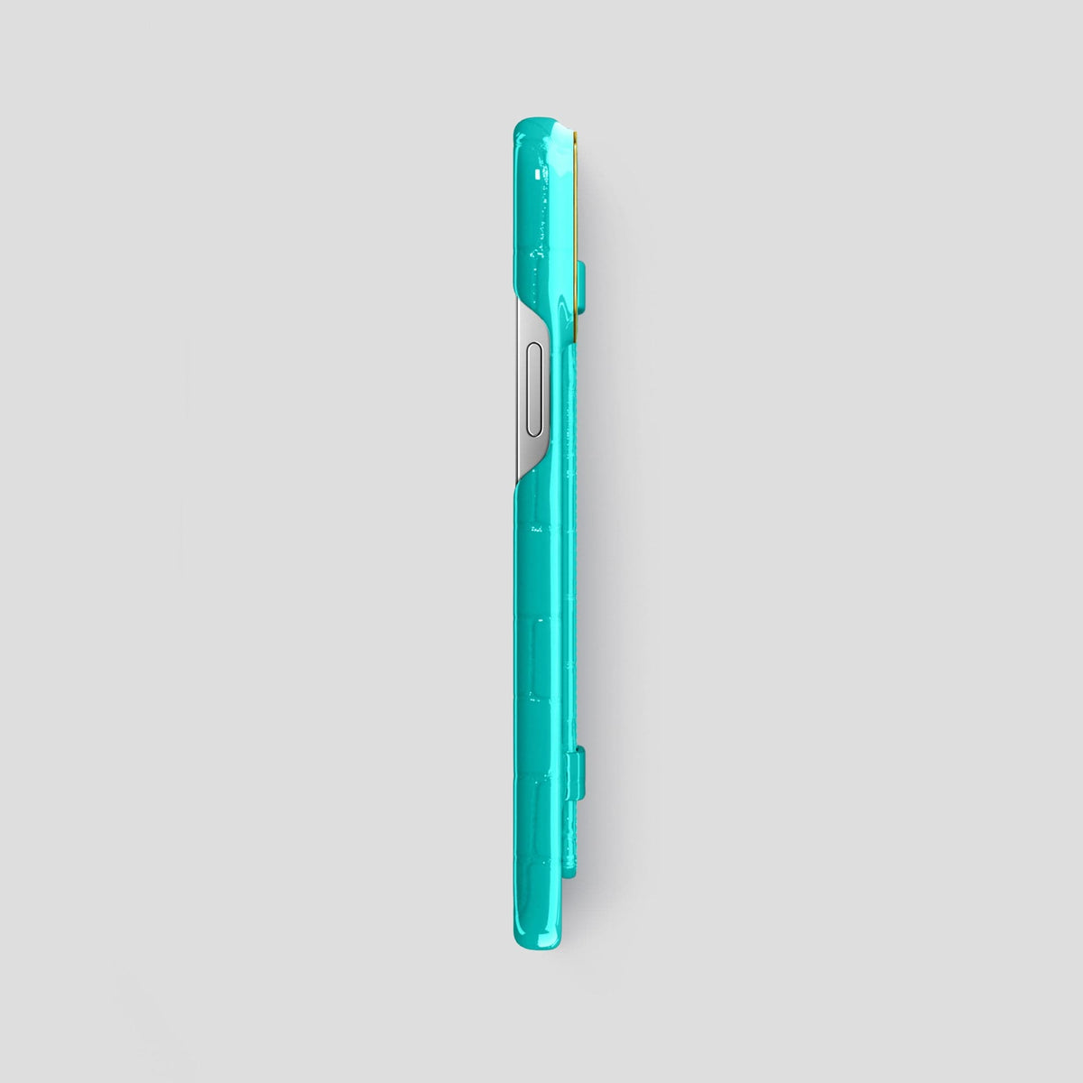 Mint iPhone 14 Pro Max Strap Case Shiny Alligator with Gold Metal -3 | Mint-Gold
