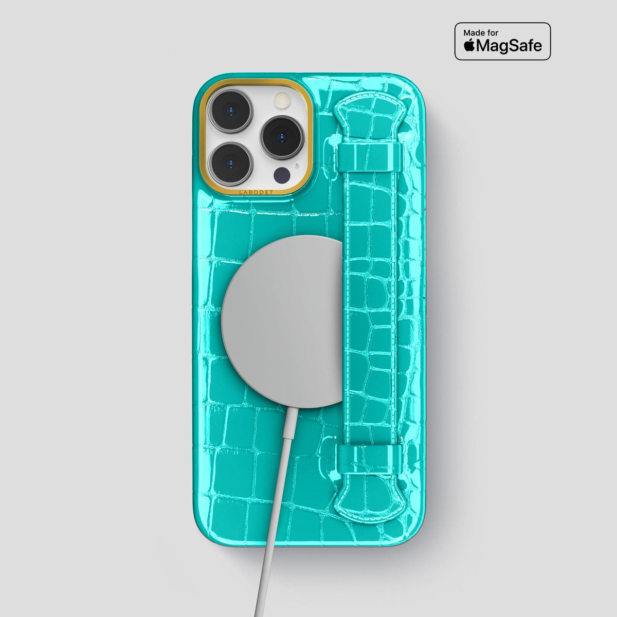 Mint iPhone 14 Pro Max Strap Case Shiny Alligator with Gold Metal -5 | Mint-Gold