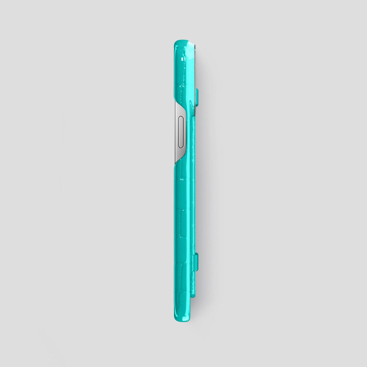 Mint iPhone 14 Pro Max Strap Case Shiny Alligator with Steel Metal -3 | Mint-Steel