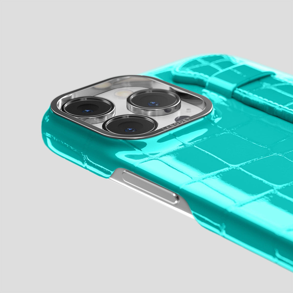 Mint iPhone 14 Pro Max Strap Case Shiny Alligator with Steel Metal -6 | Mint-Steel