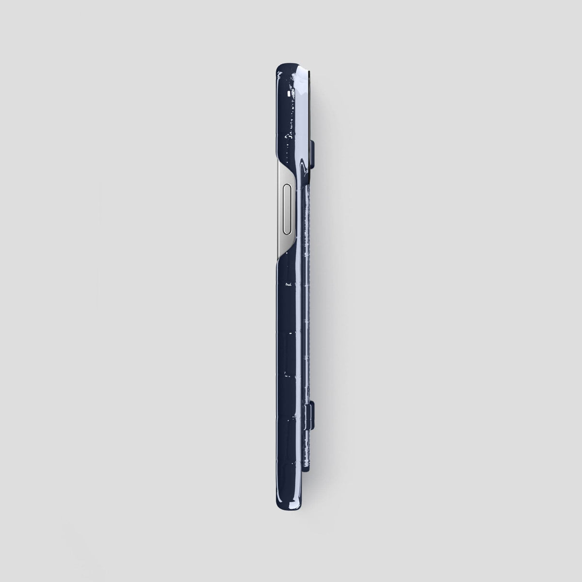 Navy-Blue iPhone 14 Pro Max Strap Case Shiny Alligator with Black Metal -3 | Navy-Blue-Black