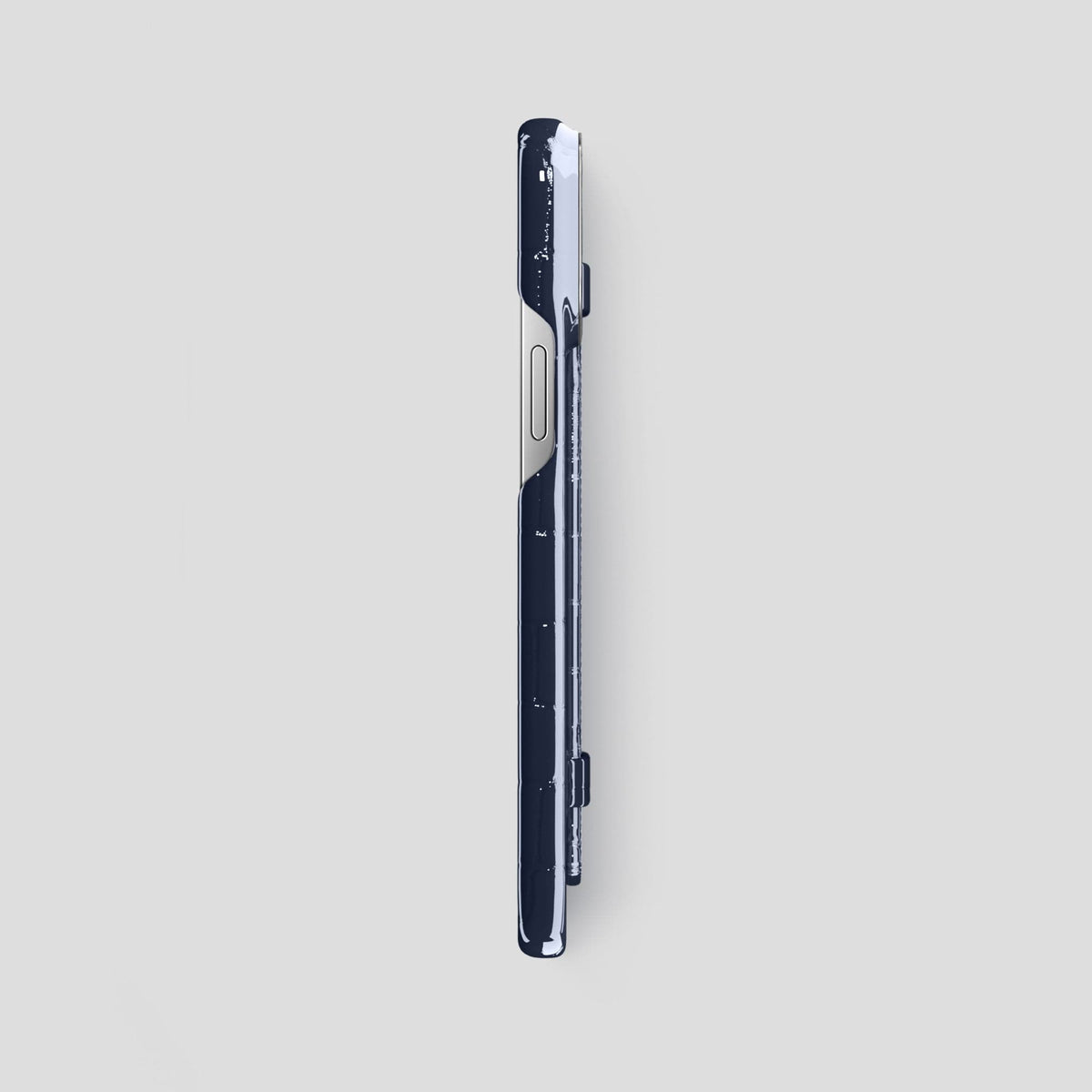 Navy-Blue iPhone 14 Pro Max Strap Case Shiny Alligator with Steel Metal -3 | Navy-Blue-Steel