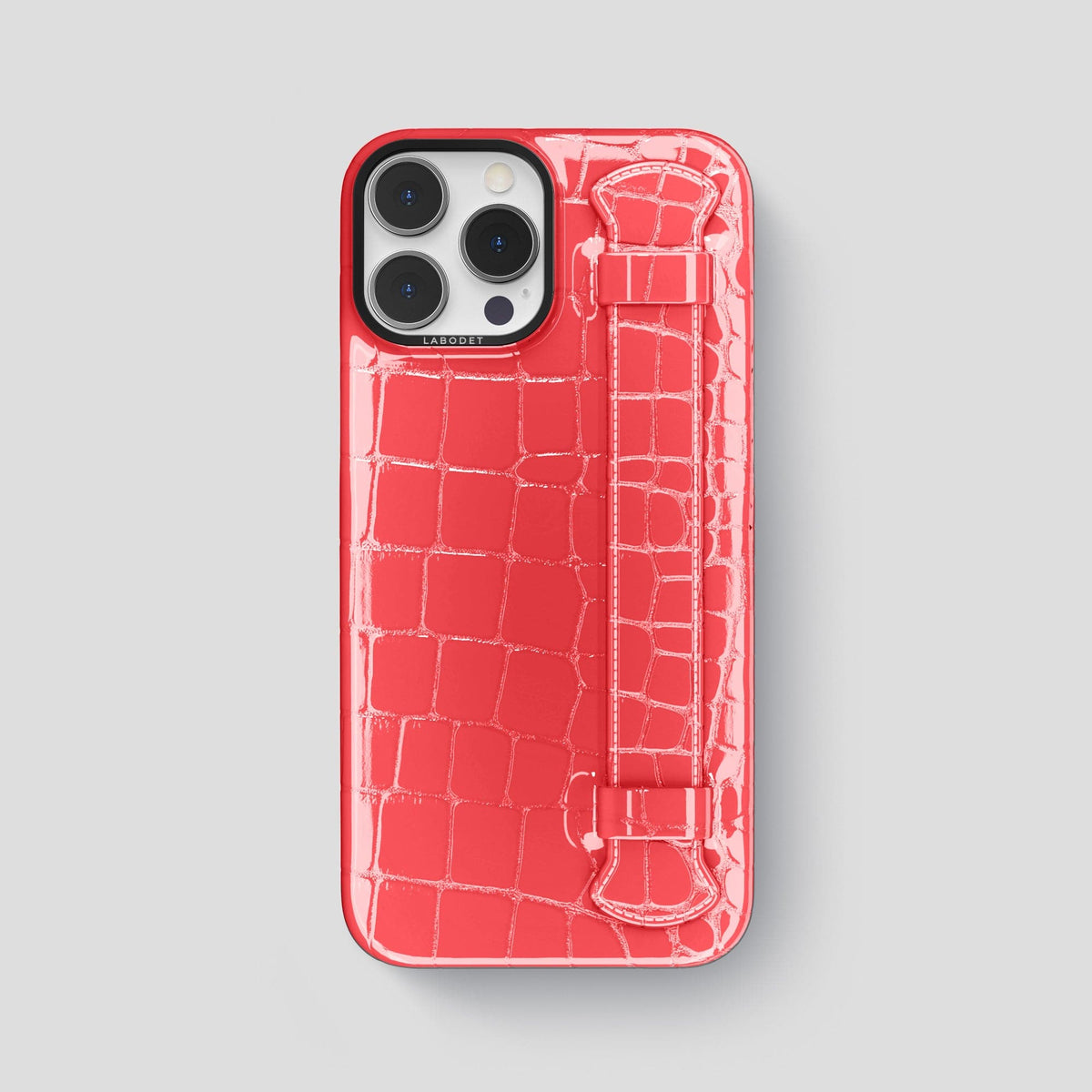 Papaya iPhone 14 Pro Max Strap Case Shiny Alligator with Black Metal -1 | Papaya-Black