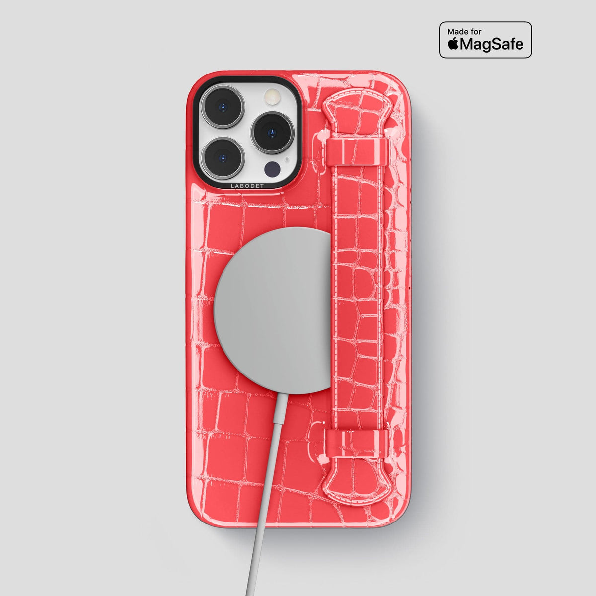 Papaya iPhone 14 Pro Max Strap Case Shiny Alligator with Black Metal -5 | Papaya-Black