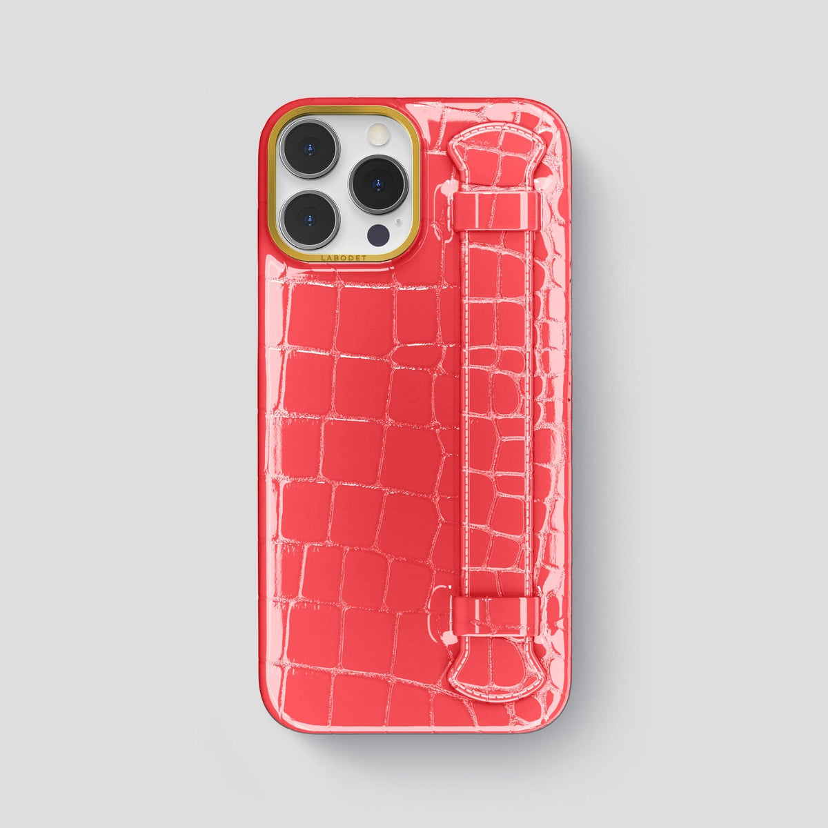 Papaya iPhone 14 Pro Max Strap Case Shiny Alligator with Gold Metal -1 | Papaya-Gold