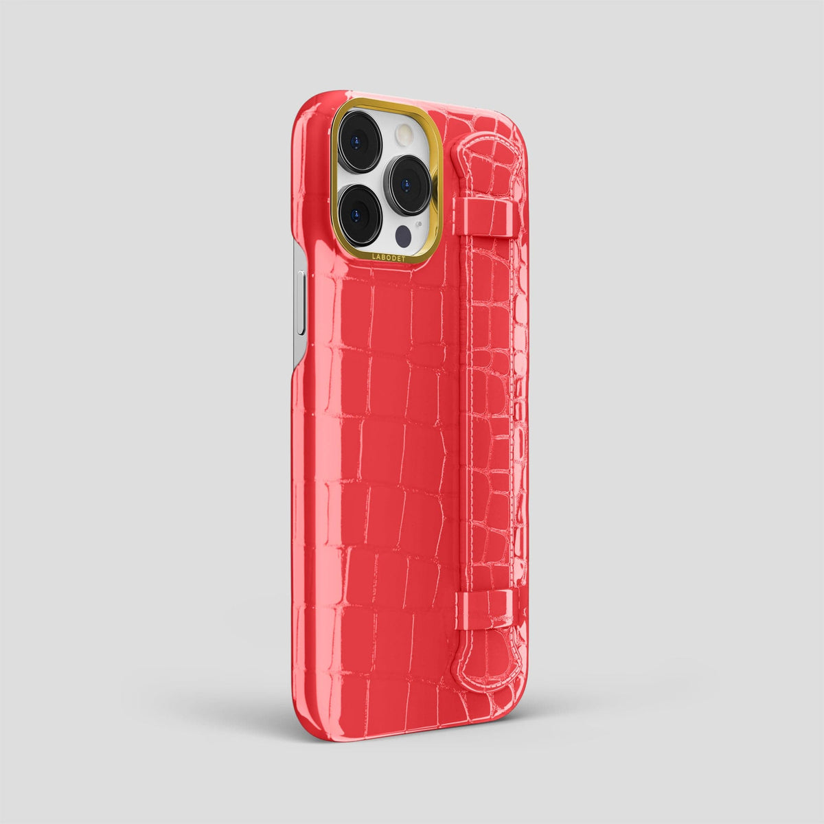 Papaya iPhone 14 Pro Max Strap Case Shiny Alligator with Gold Metal -2 | Papaya-Gold