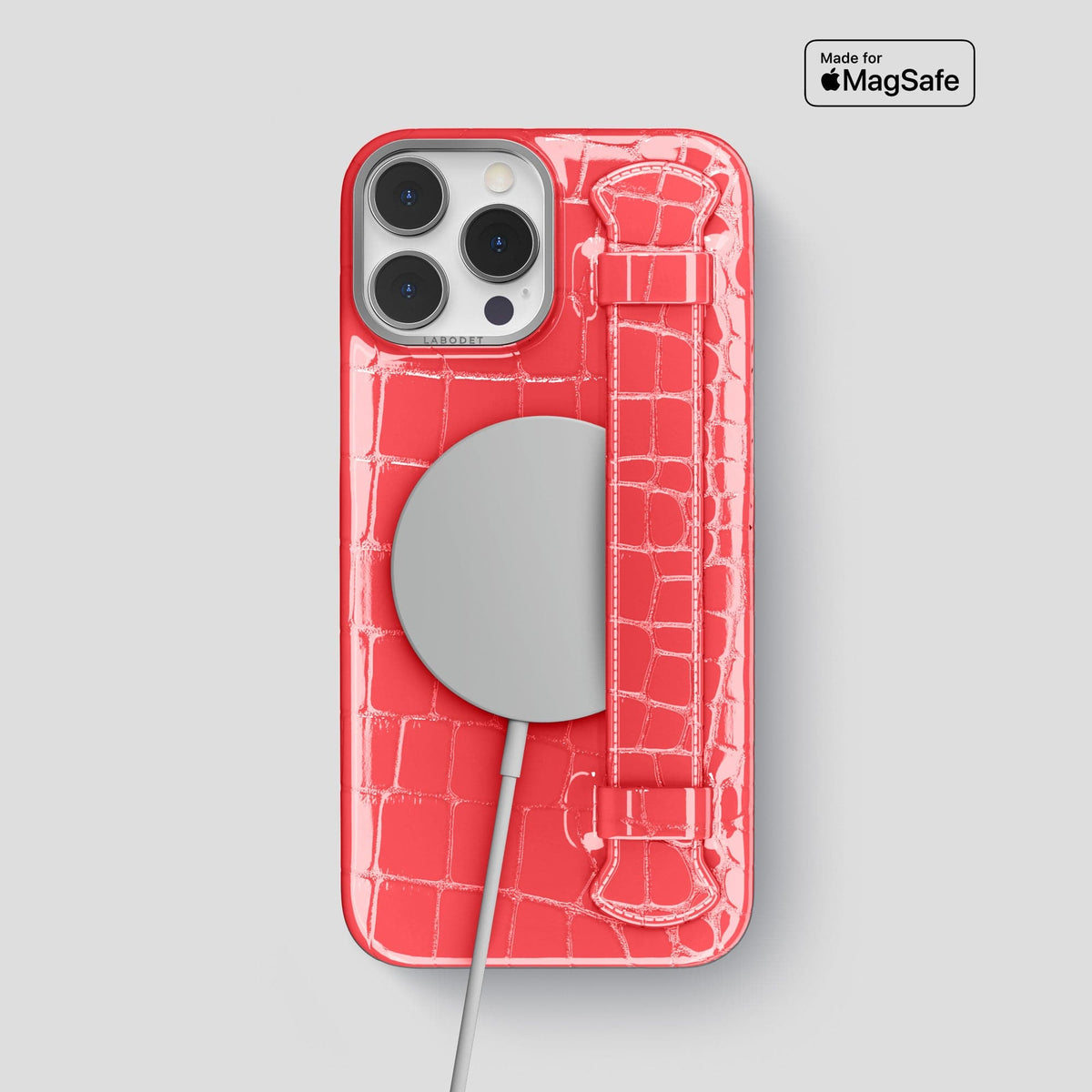 Papaya iPhone 14 Pro Max Strap Case Shiny Alligator with Steel Metal -5 | Papaya-Steel