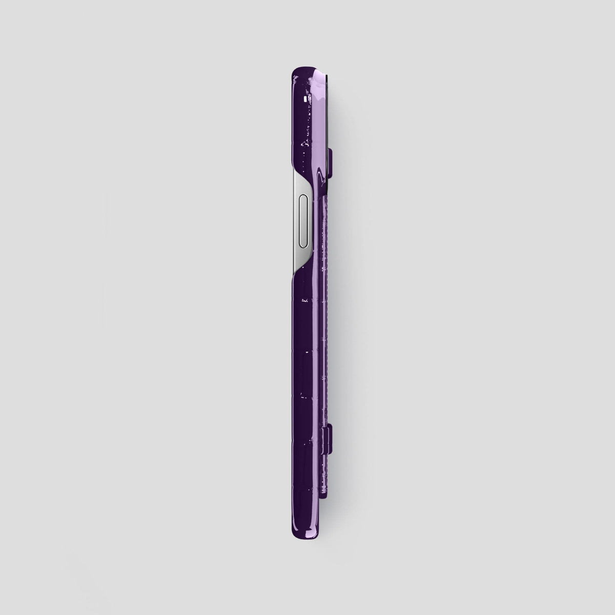 Purple iPhone 14 Pro Max Strap Case Shiny Alligator with Black Metal -3 | Purple-Black