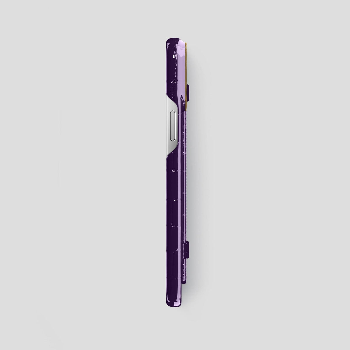 Purple iPhone 14 Pro Max Strap Case Shiny Alligator with Gold Metal -3 | Purple-Gold