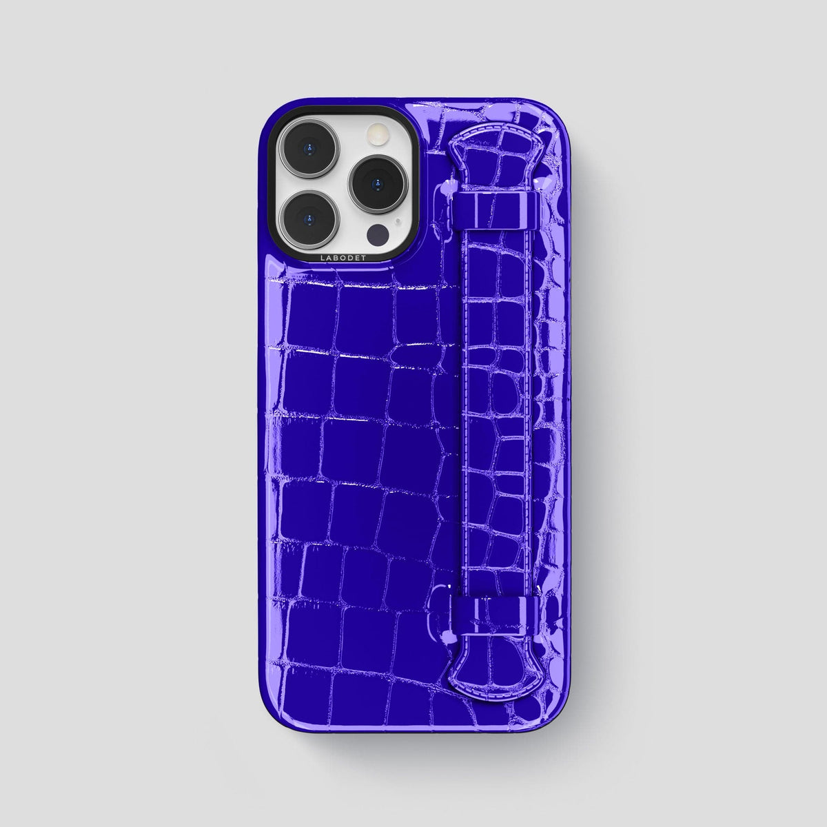 Royal Blue iPhone 14 Pro Max Strap Case Shiny Alligator with Black Metal -1 | Royal-Blue-Black