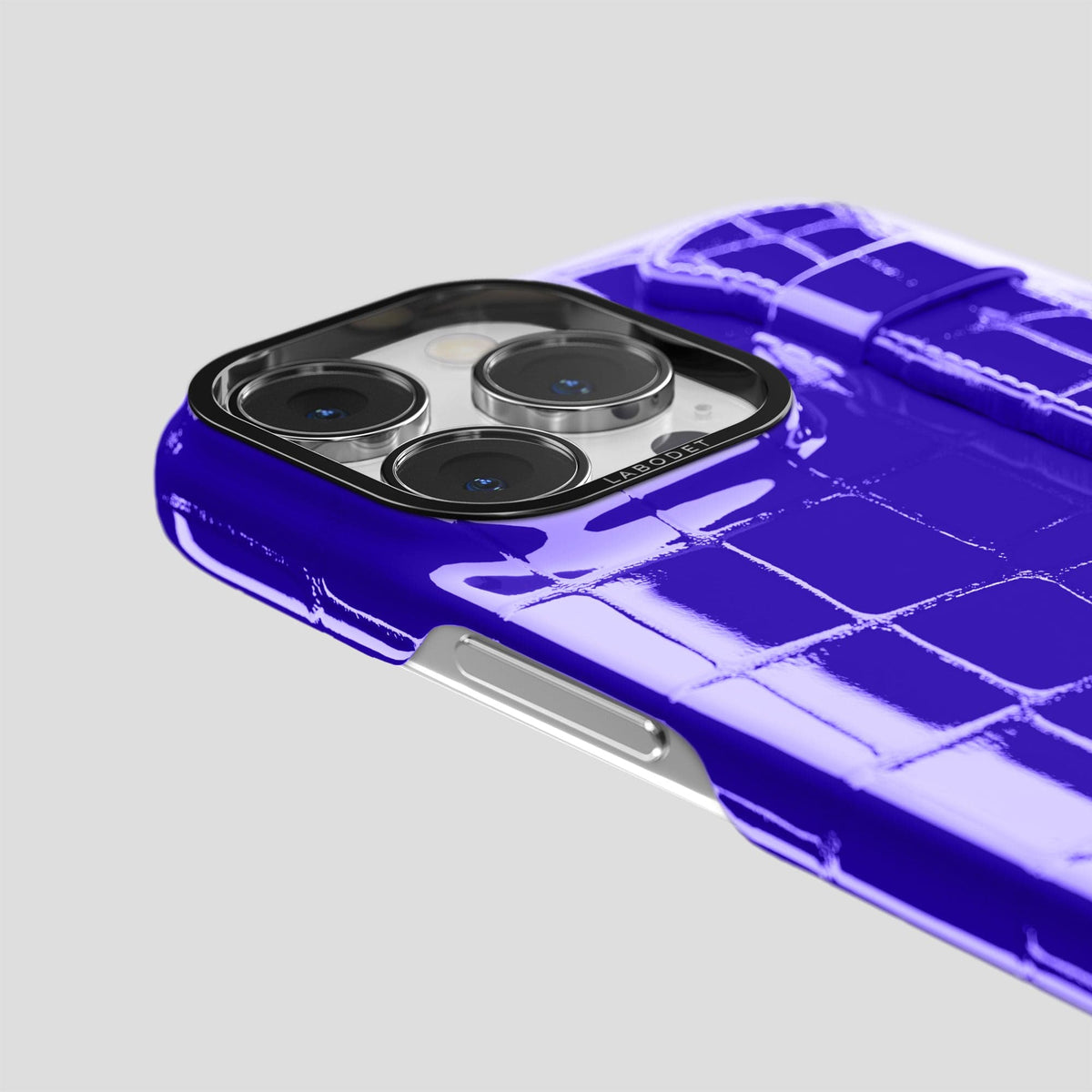 Royal Blue iPhone 14 Pro Max Strap Case Shiny Alligator with Black Metal -6 | Royal-Blue-Black