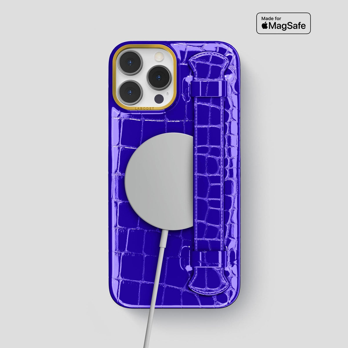 Royal Blue iPhone 14 Pro Max Strap Case Shiny Alligator with Gold Metal -5 | Royal-Blue-Gold
