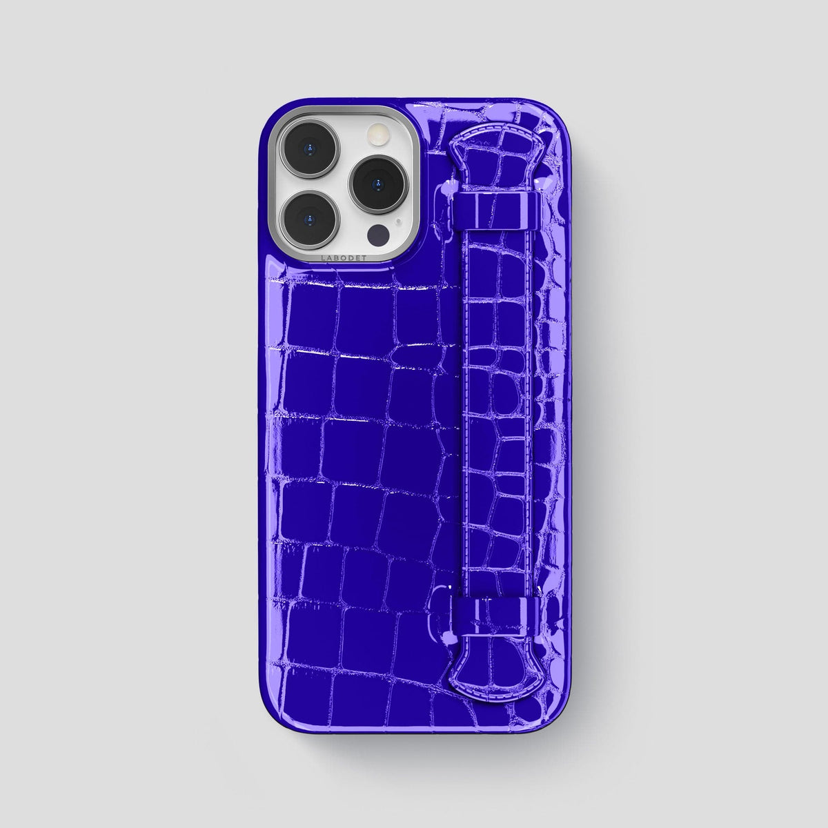 Royal Blue iPhone 14 Pro Max Strap Case Shiny Alligator with Steel Metal -1 | Royal-Blue-Steel