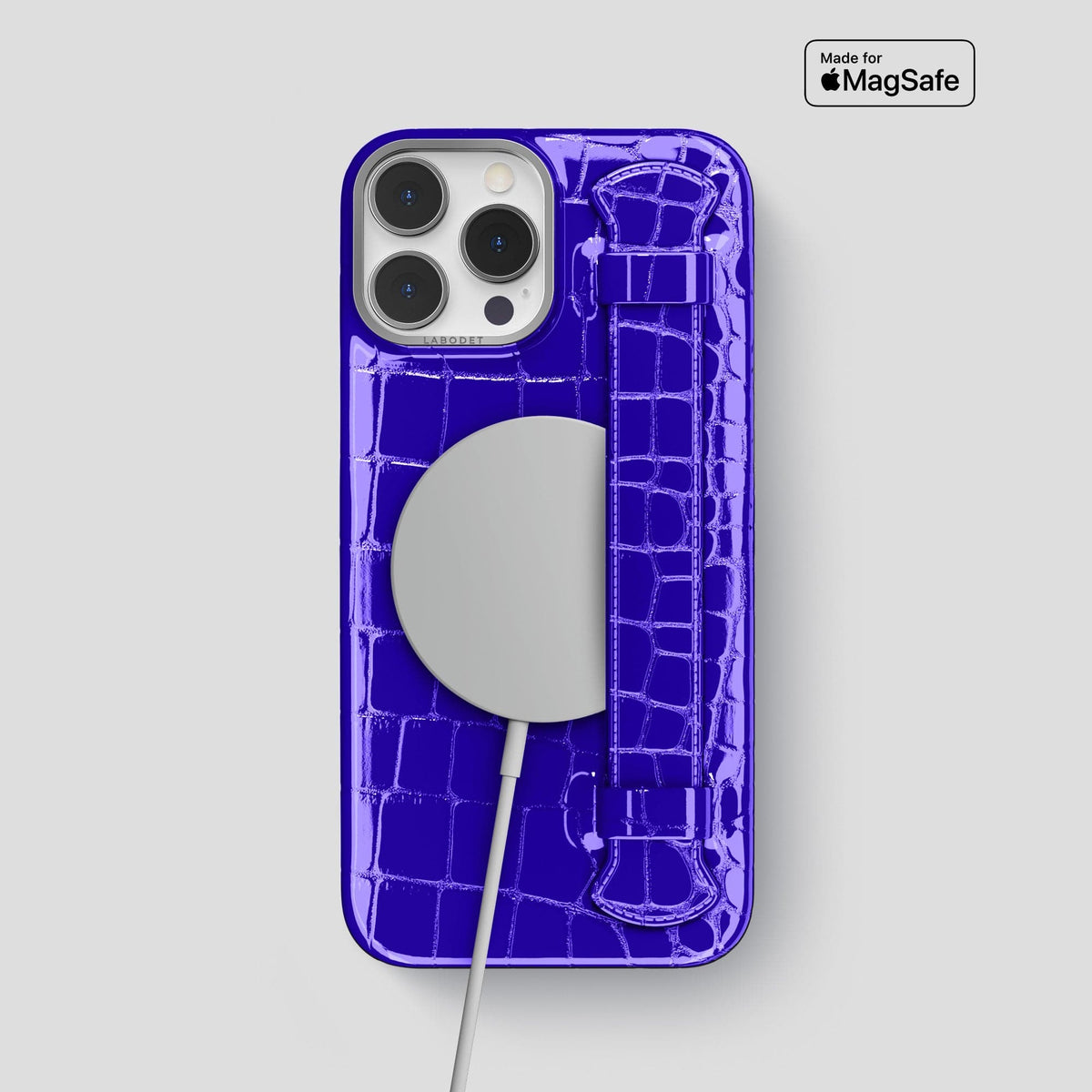 Royal Blue iPhone 14 Pro Max Strap Case Shiny Alligator with Steel Metal -5 | Royal-Blue-Steel