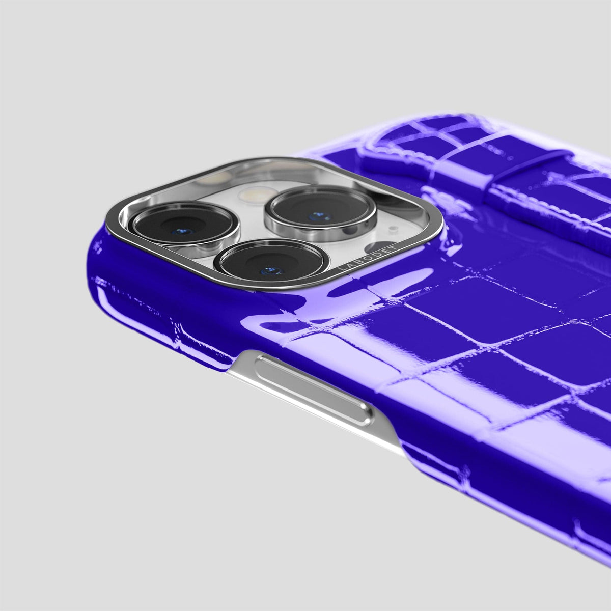 Royal Blue iPhone 14 Pro Max Strap Case Shiny Alligator with Steel Metal -6 | Royal-Blue-Steel