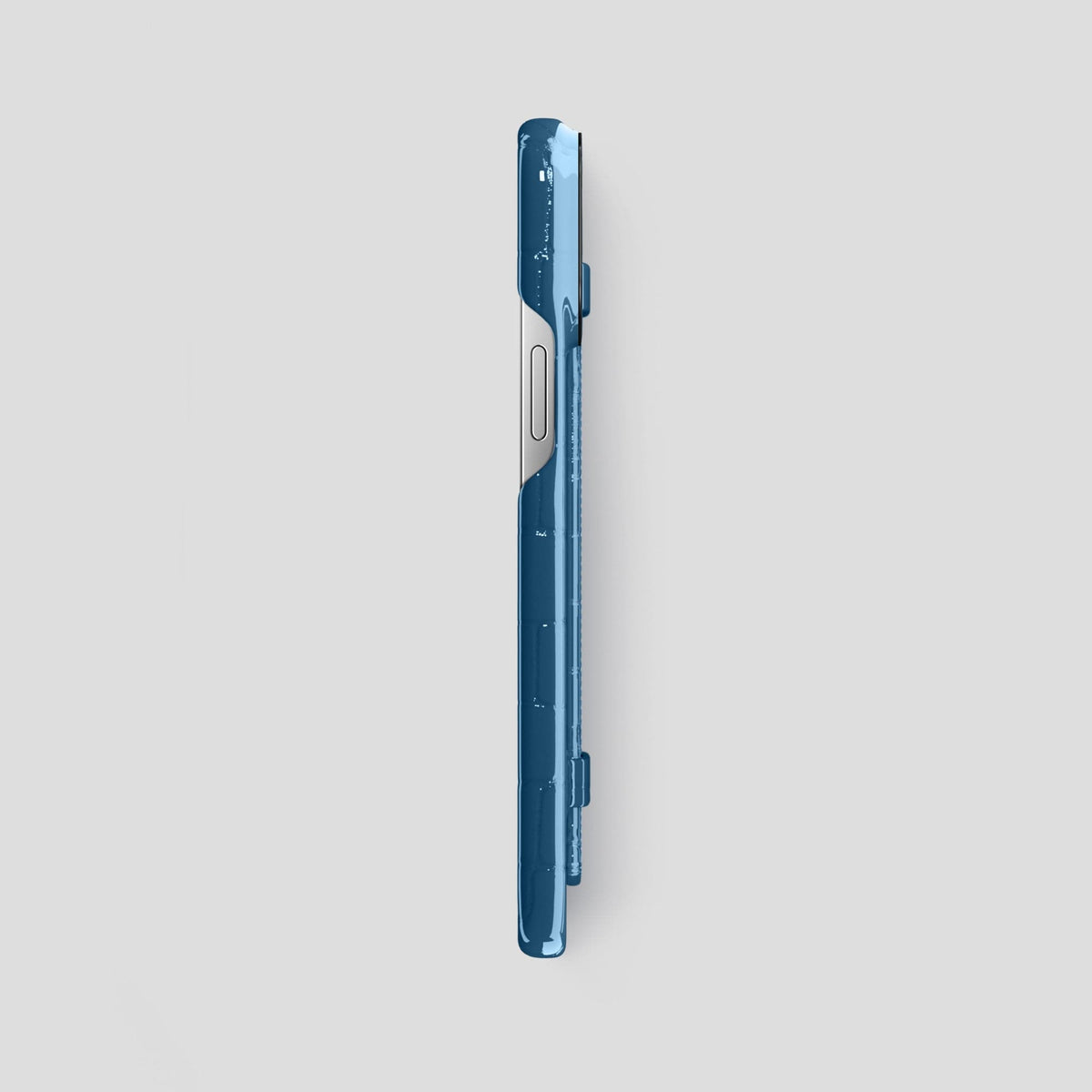 Turquoise-Blue iPhone 14 Pro Max Strap Case Shiny Alligator with Black Metal -3 | Turqoise-Blue-Black