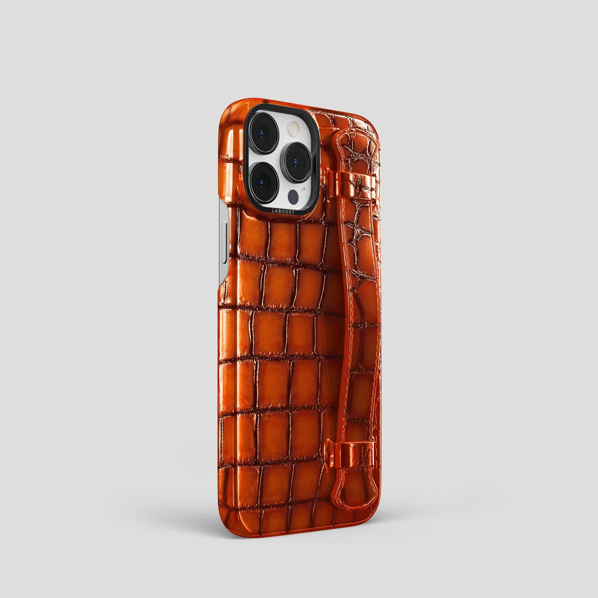 Clay-Court iPhone 15 Pro Strap Case Patina Alligator with Black Metal -2 | Clay-Court-Black