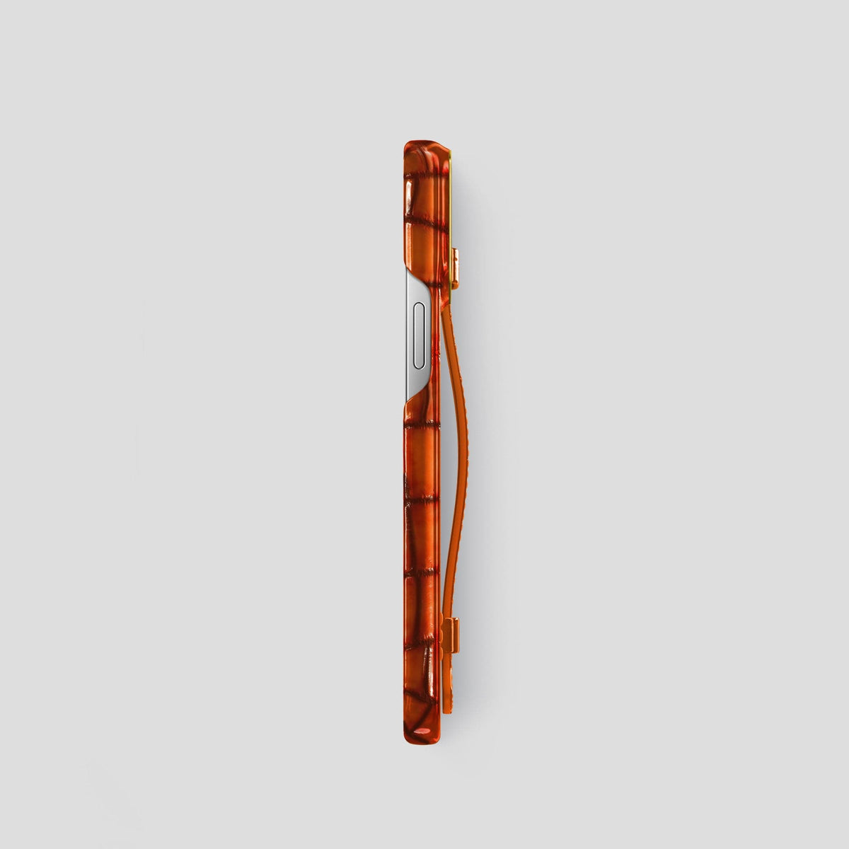Clay-Court iPhone 15 Pro Strap Case Patina Alligator with Gold Metal -3 | Clay-Court-Gold