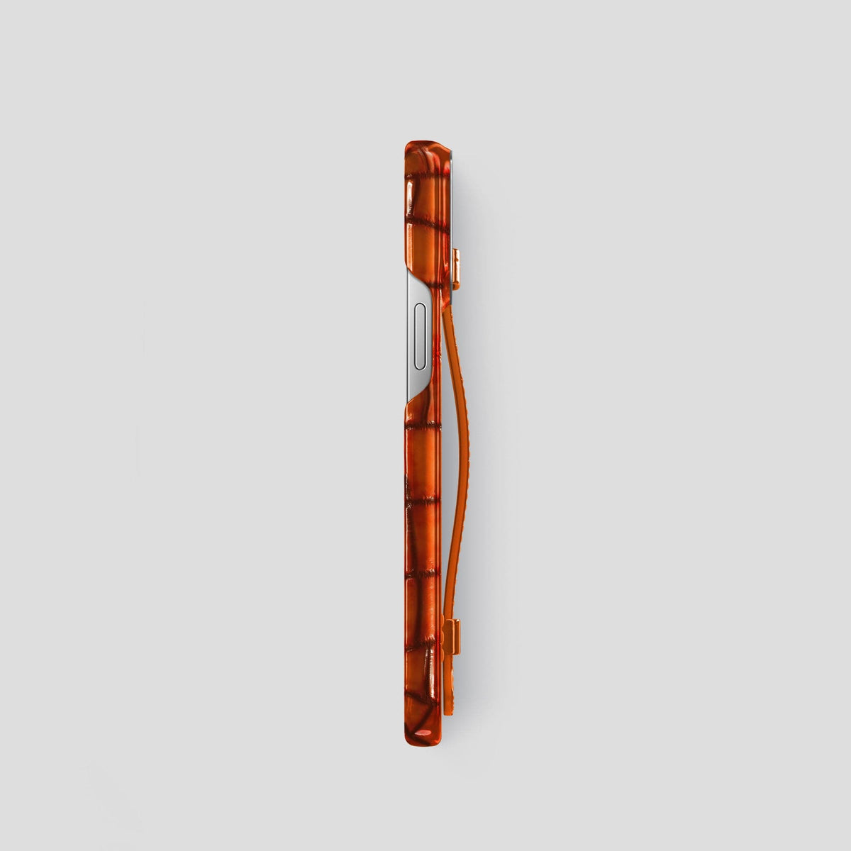 Clay-Court iPhone 15 Pro Strap Case Patina Alligator with Steel Metal -3 | Clay-Court-Steel