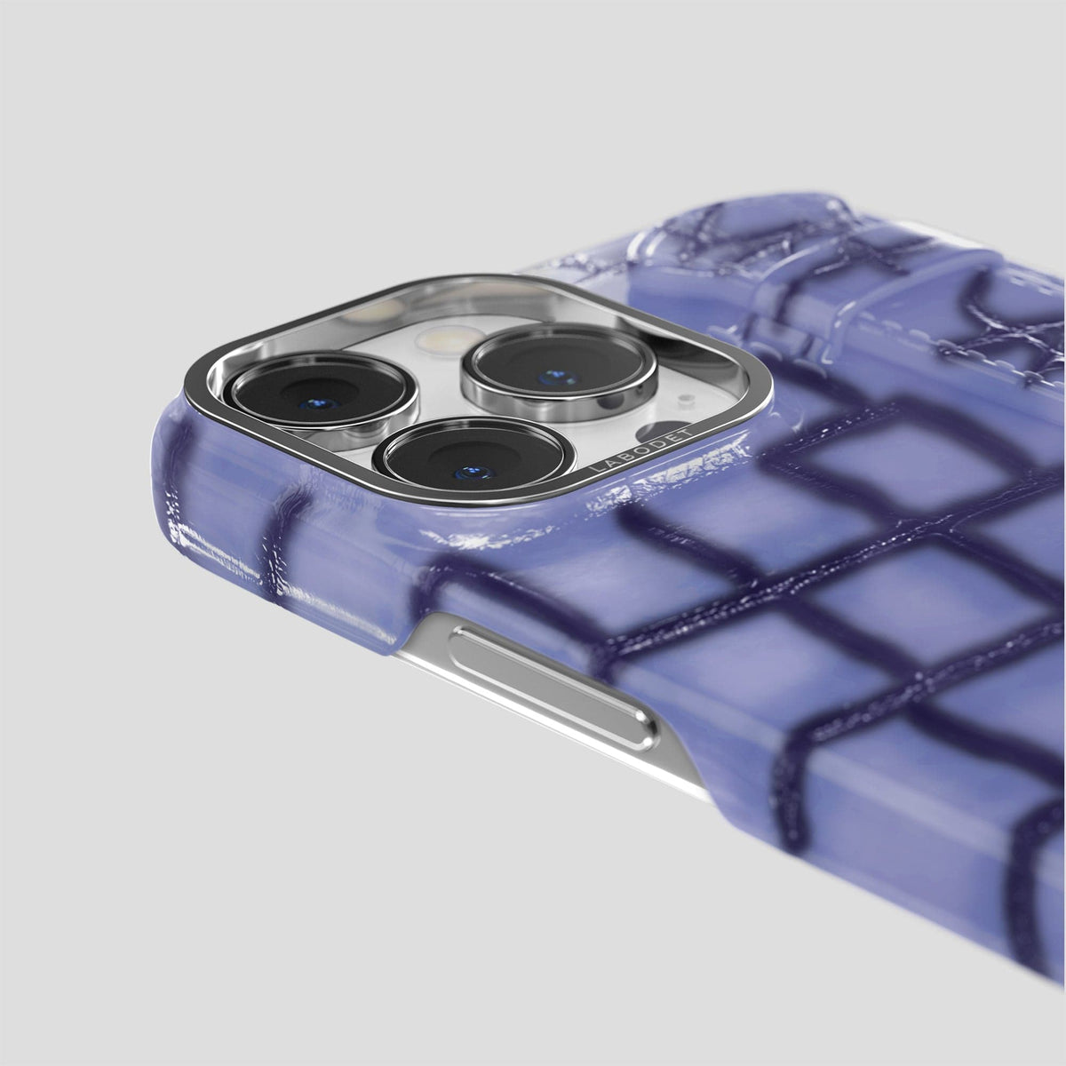 Lilac iPhone 15 Pro Strap Case Patina Alligator with Steel Metal -6 | Lilac-Steel