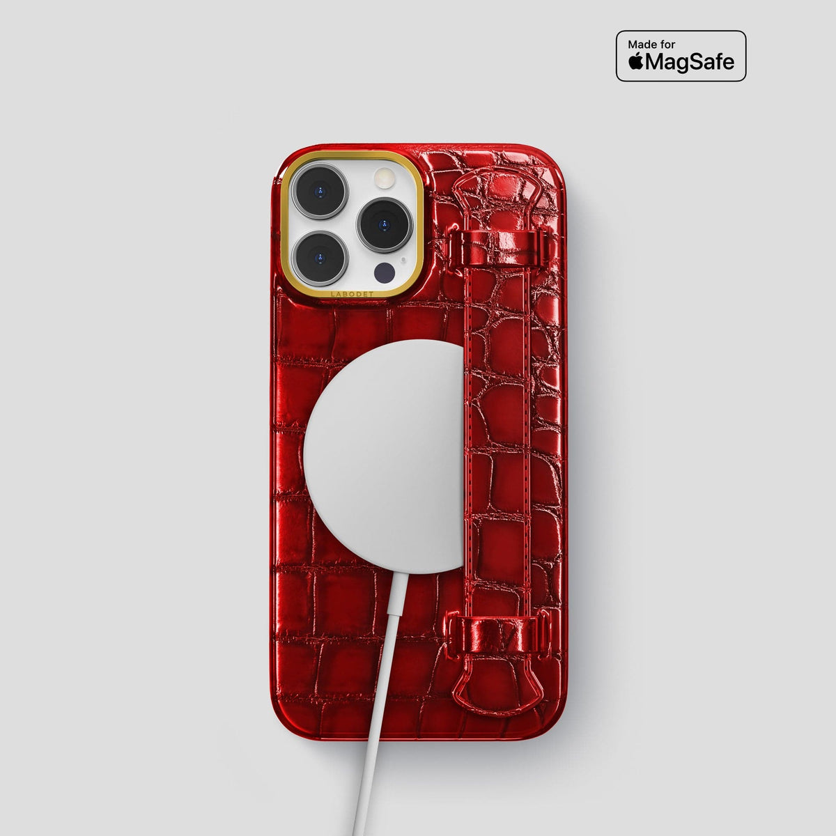 Burgundy iPhone 15 Pro Strap Case Patina Alligator with Gold Metal -5 | Burgundy-Gold