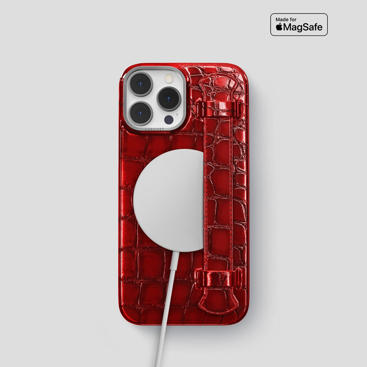 Burgundy iPhone 15 Pro Strap Case Patina Alligator with Steel Metal -5 | Burgundy-Steel